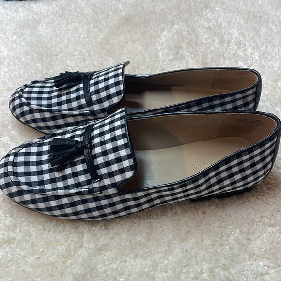 Ann Taylor Gingham Tassel Black White Checkered Flats Shoes Women’s Sz 7.5 - Picture 5 of 7